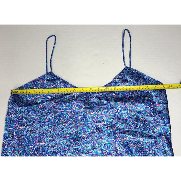 VTG Henson Kickernick Satin Robe Tank Shorts Large Blue Peacock Pajamas Lounge - Picture 11 of 16